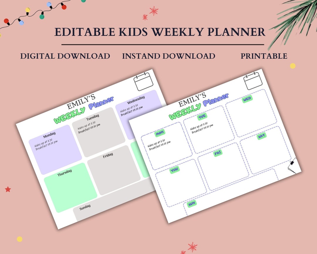 Editable Weekly Schedule Kids, Kids Weekly Planner Printable,homeschool ...