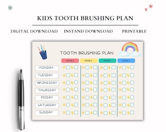 Brush Teeth Printable, Brush Teeth Chart, Toddler Brushing, Teeth Brushing Chart, Tooth Brushing Schedule, Weekly Brushing Checklist