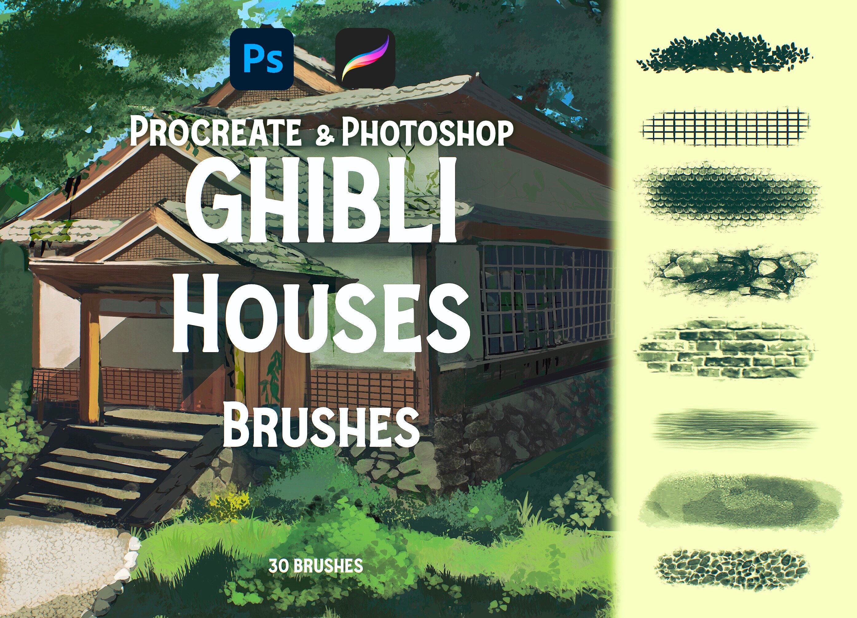 52 Ghibli Houses Procreate & Brush Art Set Exterior Etsy