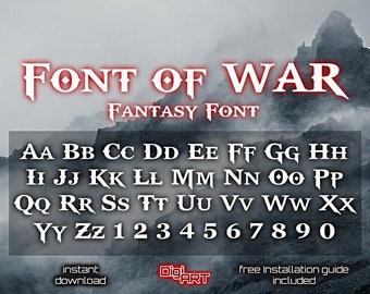 フォント・オブ・ウォーSVG | バイキングファンタジータイポグラフィ | Cricut、Canva、Silhouette | 北欧ゲームデザイン | 商用ライセンス | 即時ダウンロード