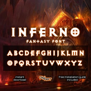 Inferno Fantasy Font | Sci-Fi Font, Spooky, CreepyMedieval, Funky Fonts, Crafting Font, Font Collection, Font Pack, Font Download