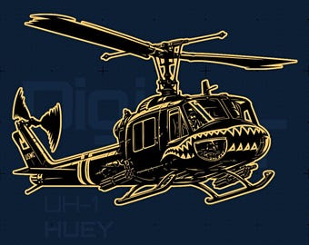 UH-1 Huey Shark Mouth SVG DXF png | Military Aviation | Cricut Silhouette Laser Engraving