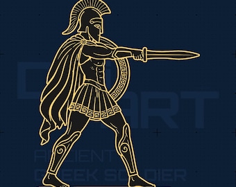 Soldat grec ancien SVG DXF PNG | Style artistique vase grec | Gravure laser Silhouette Cricut