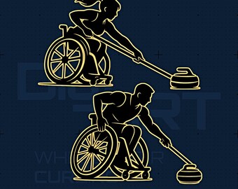 Wheelchair Curling SVG DXF PNG | Adaptive Sports Cut File | Cricut Silhouette Laser Engraving