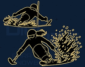 Para Snowboarding SVG DXF PNG / Archivo de corte para deportes de invierno adaptados / Grabado láser Cricut Silhouette