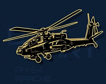 Helicóptero AH-64 Apache SVG DXF / Archivo de corte militar detallado / Arte para grabado láser / Cricut Silhouette / Regalo de aviación / Descarga instantánea