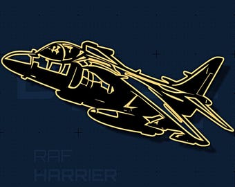 Archivo de corte SVG DXF del avión de despegue vertical Harrier / Perfil de vuelo del AV-8B / Arte mural para grabado láser / Cricut Silhouette / Regalo para veteranos / Descarga instantánea