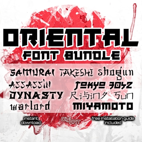 Oriental Font Bundle | Asian font, Alphabet, Japan, Future, Fantasy, Funky Fonts, Sci Fi Font, Crafting Font, Font Pack, Silhouette Cut File