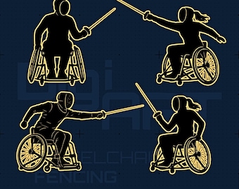 Esgrima en silla de ruedas SVG DXF PNG / Archivo de corte para deportes adaptados / Grabado láser Cricut Silhouette