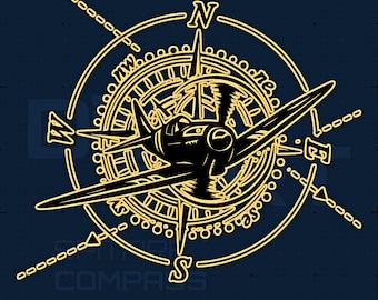 Brújula aeronáutica SVG DXF / Arte mural de aviación Spitfire / Grabado láser / Cricut Silhouette / Regalo de la RAF / Descarga instantánea