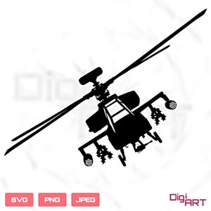 Army Apache Helicopter Silhouette: Military Aviation SVG PNG JPG (Digital Download)