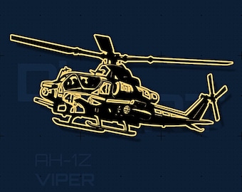 Archivo de corte SVG DXF del helicóptero de ataque AH-1Z Viper / Arte mural para grabado láser / Cricut Silhouette / Regalo para veteranos / Descarga instantánea