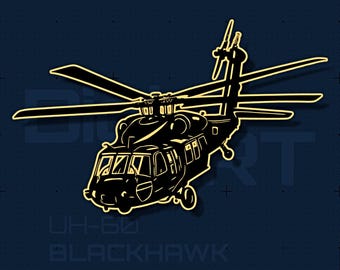 Archivo SVG DXF de helicóptero militar UH-60 Black Hawk / Arte mural para grabado láser / Cricut Silhouette / Regalo para veteranos / Descarga instantánea