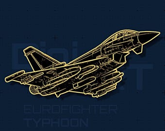 Eurofighter Typhoon SVG DXF / Perfil detallado del caza de la RAF / Arte mural grabado con láser / Cricut Silhouette / Regalo para veteranos / Descarga instantánea
