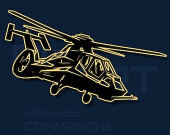 Archivo de corte SVG DXF del helicóptero furtivo RAH-66 Comanche / Arte mural para grabado láser / Cricut Silhouette / Regalo de aviación / Descarga instantánea