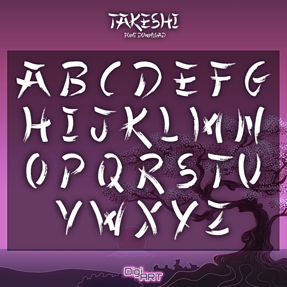 Takeshi Font Asian Font, Alphabet, Mythology, Fantasy, Funky Fonts