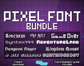 Paquete de fuentes Pixel / Tipografía de videojuegos retro / Uso comercial con Cricut y Canva / Diseño para streaming arcade / Descarga instantánea