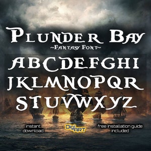 Plunder Bay Schriftart | Fantasy Schatzkarte Schriftzug, mittelalterliche Schrift, Hochseepirat Typografie, Totenkopf Alphabet Monogramm für Cricut