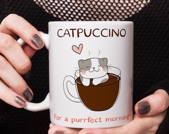 Funny Cat Coffee Mug, Cute Cat Lover Gift, Kawaii Catpuccino Cup, Adorable Cat-Themed Coffee Mug, Cute Animal Coffee Cup