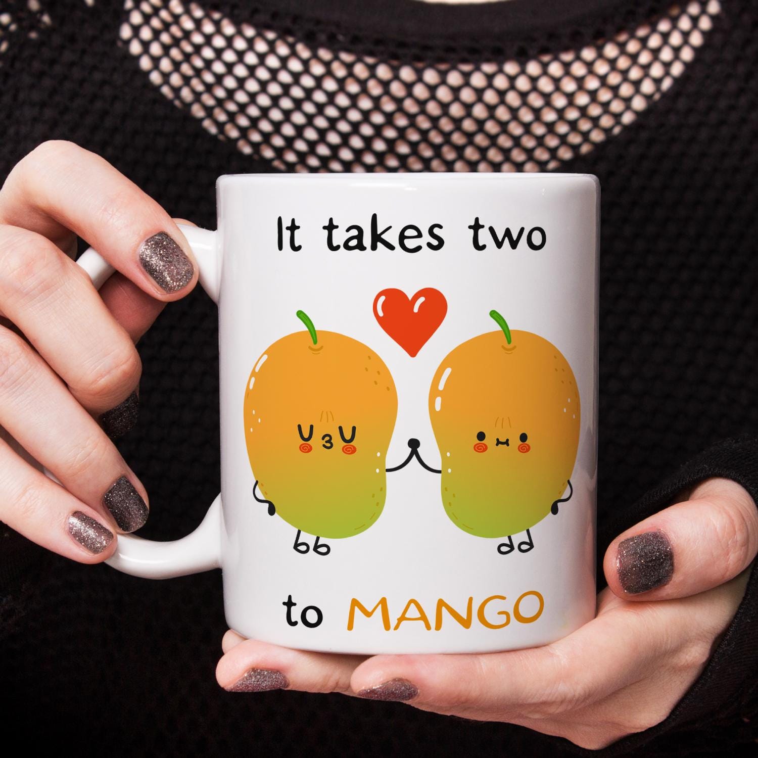 Funny Mango Couple Mug, Cute Kawaii Coffee Cup, Adorable Ceramic Coffee Mug for Fruit Lovers, Unique Quirky Gift