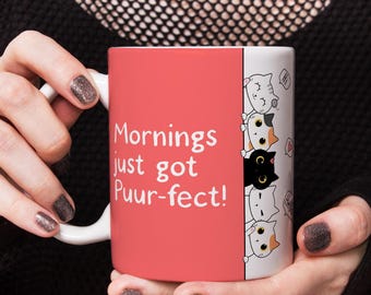 Caneca de gato kawaii, caneca de café fofa para amantes de gatos, caneca engraçada com trocadilho de gato, caneca de cerâmica adorável, presente para mãe de gato, presente exclusivo para amantes de gatos