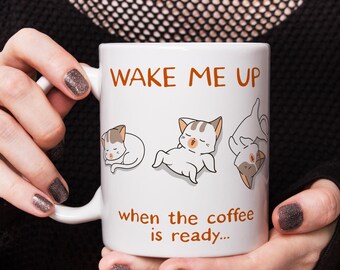 Funny Cat Coffee Cup, Kawaii Mug, Cat Lover Gift, Cute Ceramic Mug, Adorable Cat Kitchen Decor, Cute Cat Mom Gift, Funny Coffee Mug