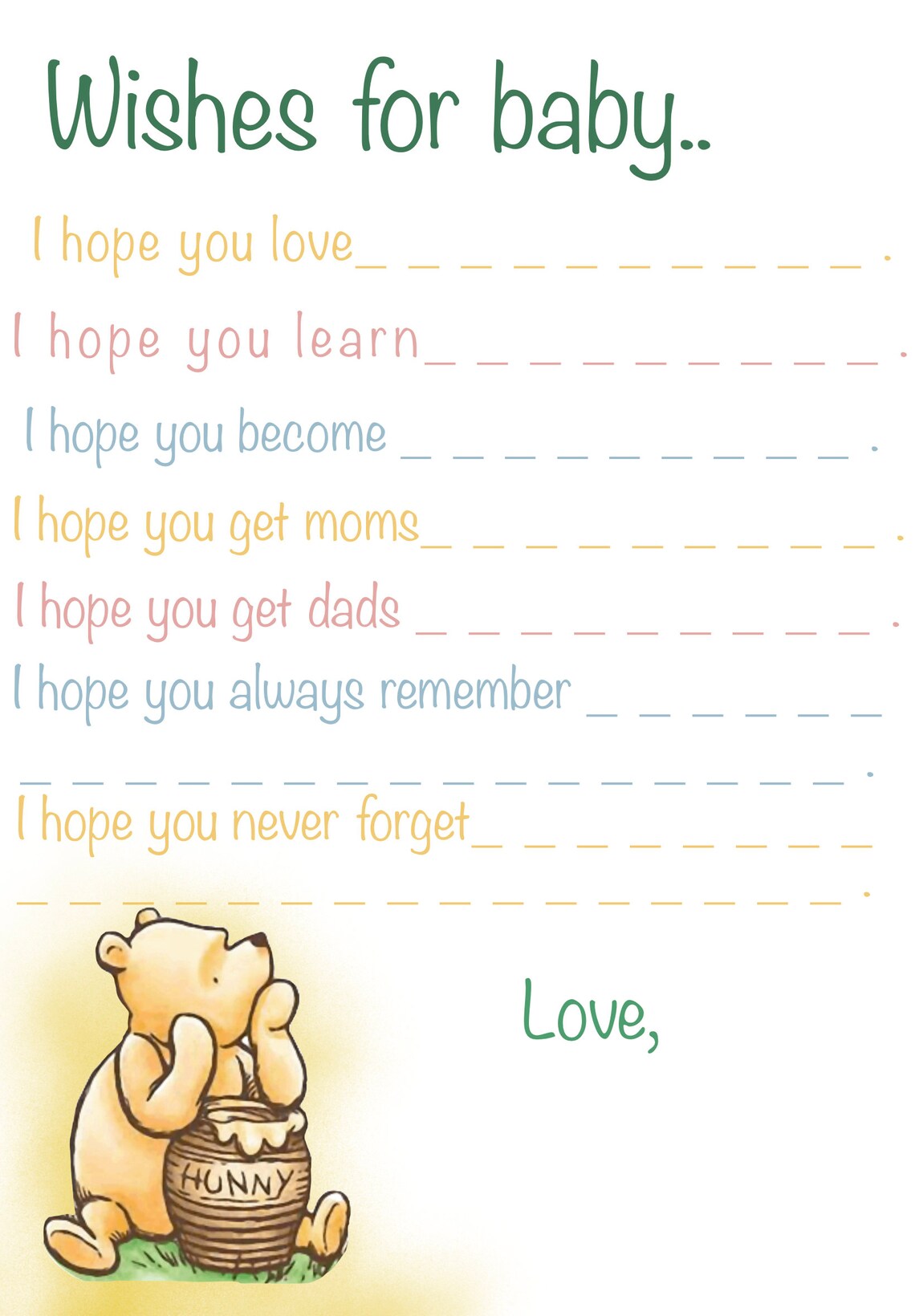 Classic Pooh Bear Baby Shower Game/ Printable Baby Shower Game/ Pooh ...