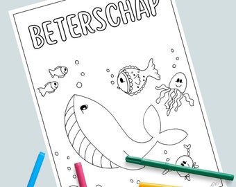 coloring page for children, get well soon, underwater world, fish