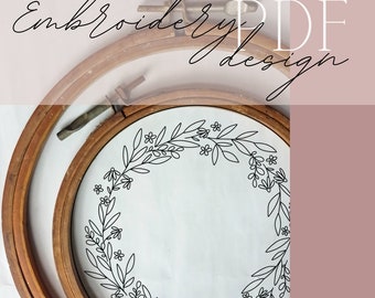 Embroidery PDF design pattern flower wreath