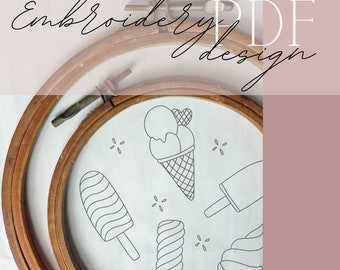 Embroidery PDF design pattern summer ice icecream