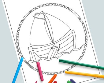 coloring page for children, birthday, get well soon, boat, botter