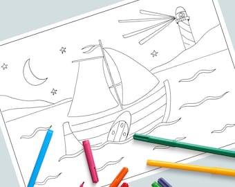 coloring page for children, birthday, get well soon, boat, botter