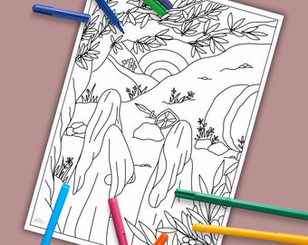 Christian coloring page Easter, women at the grave, the Lord is risen