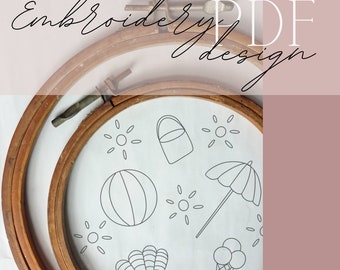Embroidery PDF design pattern summer day at the beach
