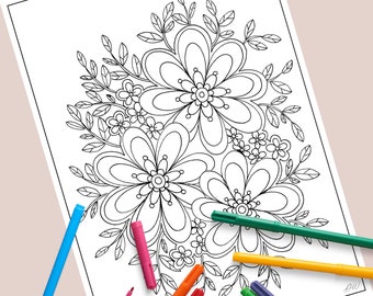 coloring page for children, flowers, birthday, happy birthday,