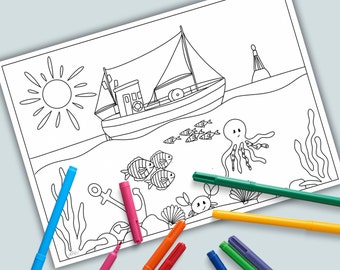 Coloring page fishing boat