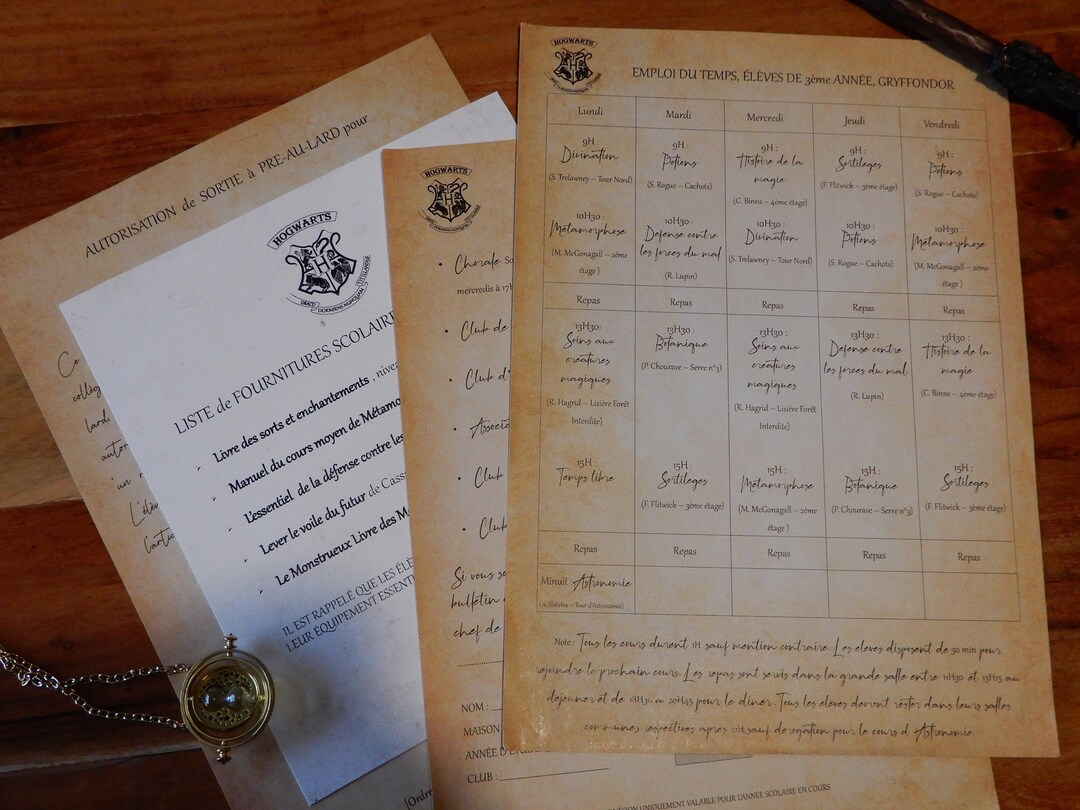 Emploi du temps Harry Potter pack rentrée Poudlard 3 ème Etsy France