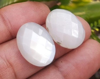 2 Pieces, Shiny White Moonstone Rose cut Gemstone, White Moonstone faceted Rose cut, Calibrated Rosecut Gemstone, Size - 21x16x6mm