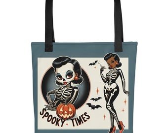 Halloween Themed Tote bag | Sexy Skeleton Pin Up Halloween Tote | Spooky Pin Up Vintage Themed Canvas Tote