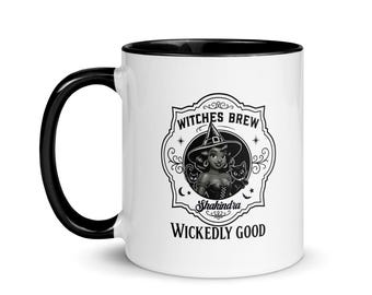 Personalized Cute African American Witch Mug with Black Color Inside | Fun Halloween Mug Gift for Her
