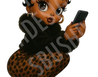 Stylish Black Betty Boop Baddie with Phone  PNG High Resolution File