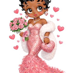 betty boop in pink dress 1 PNG Betty Boop Pink Love Valentine, Clipart Images, Digital Design PNG File for Sublimation, High Resolution, Instant Digital PNG Download