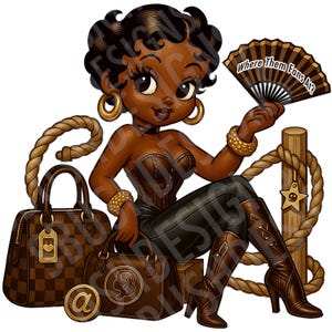 Fabulous Black Betty Boop Cowgirl Where Them Fans At Image - 1 png File Vintage Pin Up Western Black Betty Boop - DIGITAL FILE ONLY