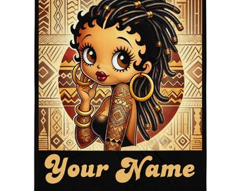 Personalized African American Black Boop Like Character with Locs Throw Blanket | Black Boop Personalized Gift | Unique Trending Gift