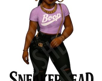 Modern Boop Sneakerhead PNG File - Standing with Black Cat 4s Jordans Digital File