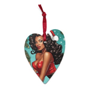 Black Pin Up Wooden Ornaments | Cute Christmas Black Girl Ornament | Unique Afro Centric Christmas Decor Gift for Her | Retro Style Gift