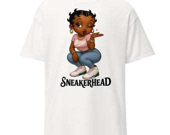 Modern Betty Boop Sneakerhead with Soft Pink Retro 5 Jordans Unisex Classic T-Shirt Great Gift for Sneaker Lovers | Unique Gift for Her