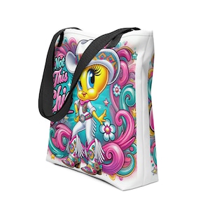 Bolso de mano con el personaje inspirado en Tweety Bird y vaquera colorida / Bolso de mano con el personaje inspirado en Tweety Bird y vaquera atrevida Gran regalo para los amantes de Tweety Bird