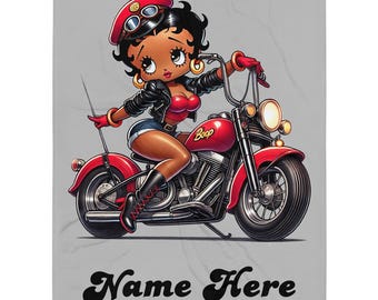 Black Boop on Motorcycle Throw Blanket | Betty Boop Gifts | Black Boop Aesthetic Blanket | Trending Black Boop Personalized Gift