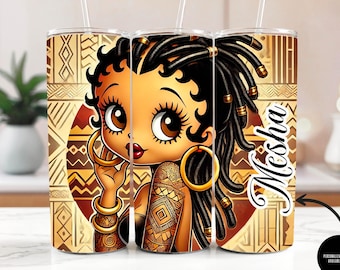 Personalized African American Black Boop with Locs Tumbler | Black Boop Unique Cup | 20oz Skinny Tumbler with Lid & Straw Gift for Her